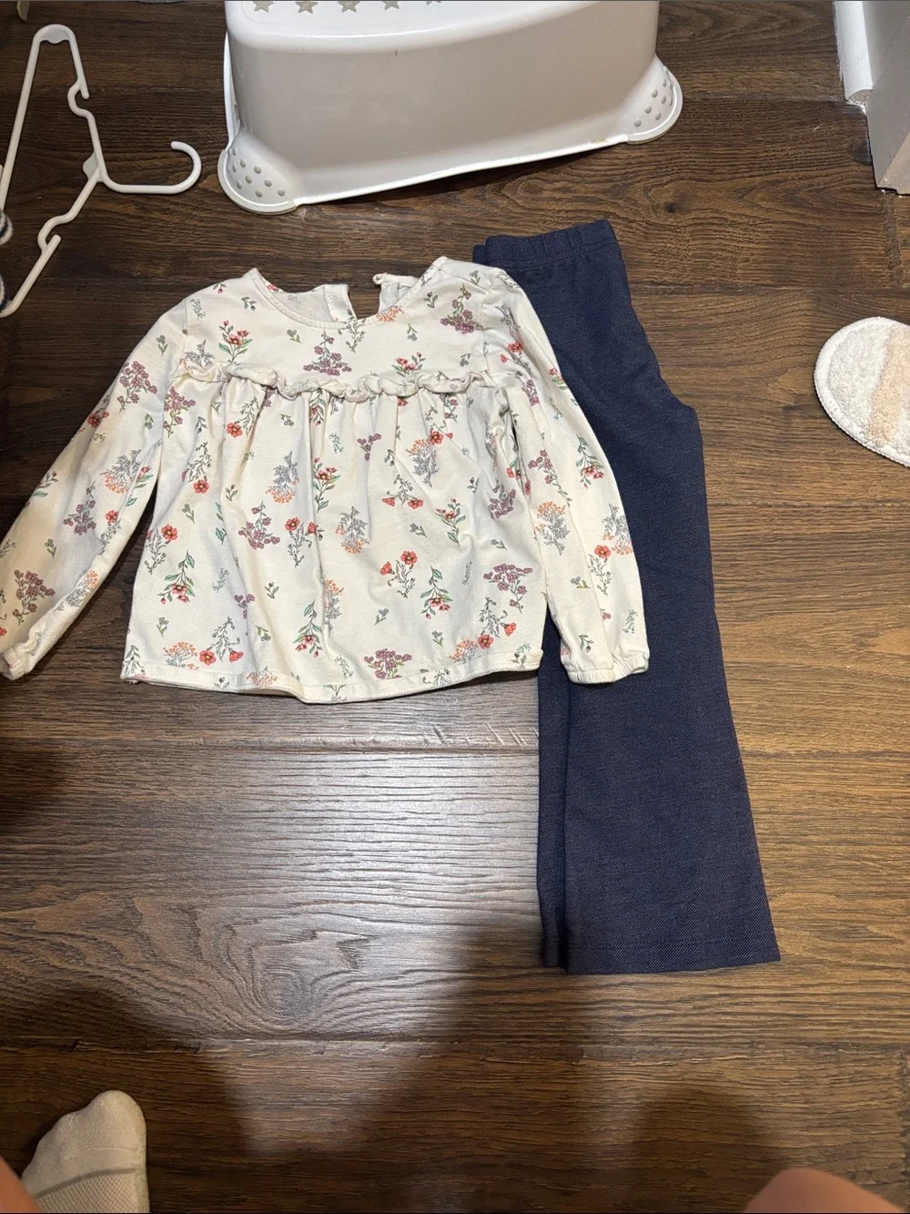 Carter's Cream Floral Top with Navy Pants Kids Matching Set